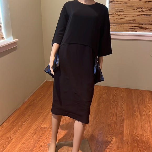 Stella McCartney Black Dress With Brocade Blue And Black Peplum At Back Size XL - Picture 1 of 9